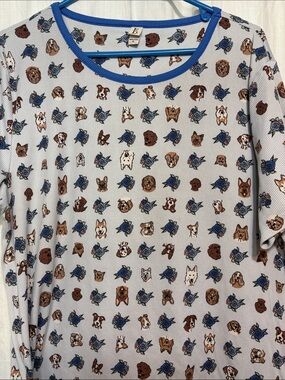 Blue Trim Cream Short-Sleeve Tee with Dog Print